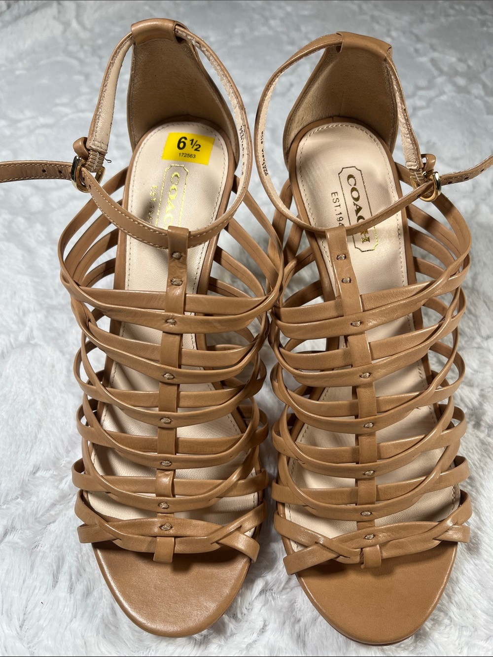 COACH Tan Strappy Cage Heels sz 6.5